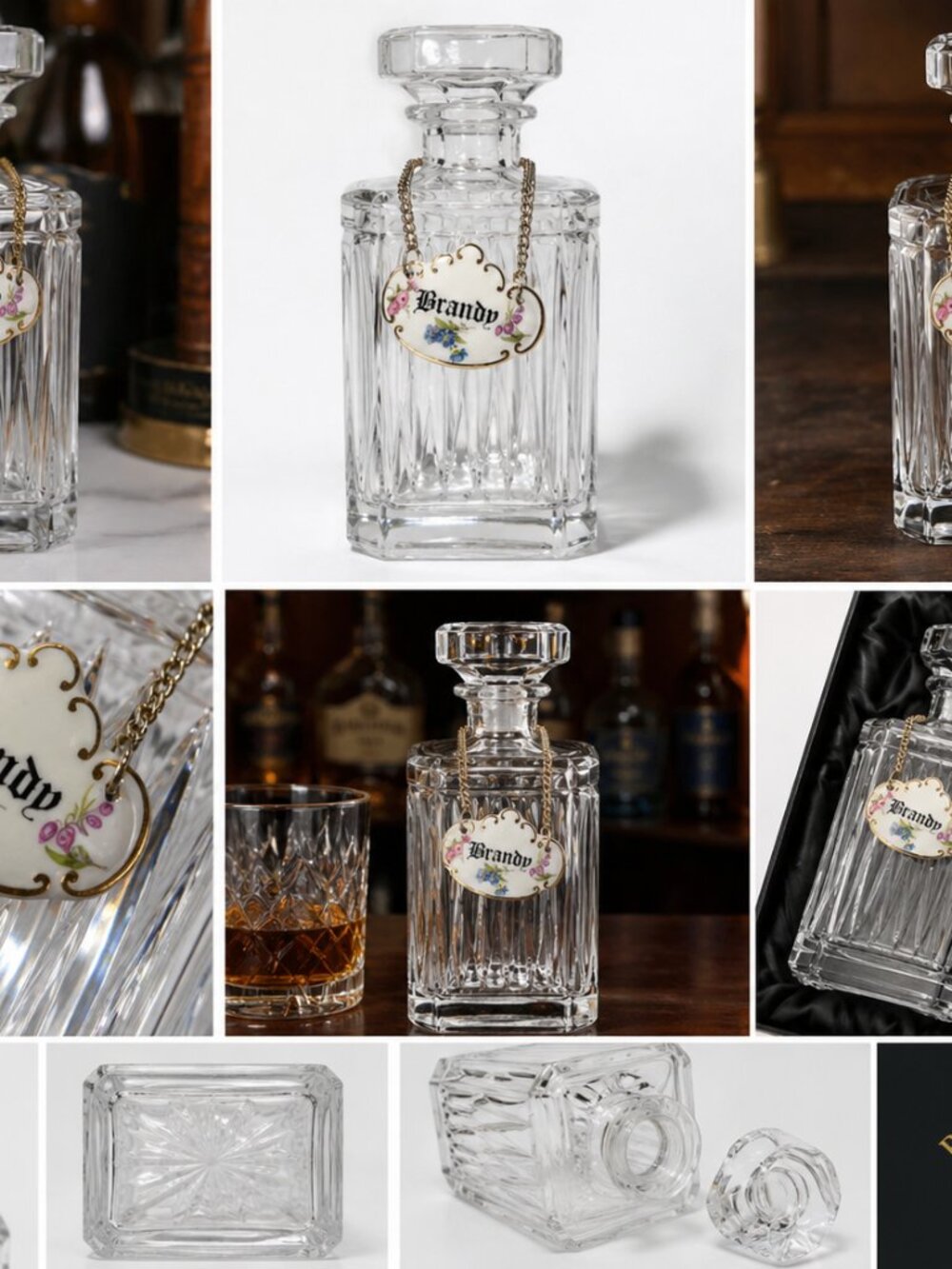 VLD-010-Vintage Brandy Decanter Barware Decor Gift For Him Man Cave Glass Bottle